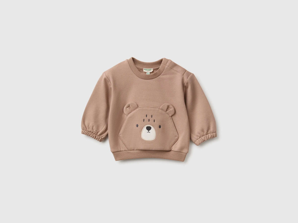 Benetton Dove Gray Unisex Sweatshirt with Animal Pocket SKU: 3YWVA107F_199 Image 01