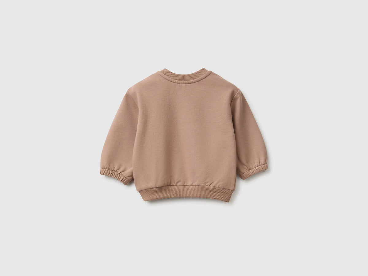 Benetton Dove Gray Unisex Sweatshirt with Animal Pocket SKU: 3YWVA107F_199 Image 02
