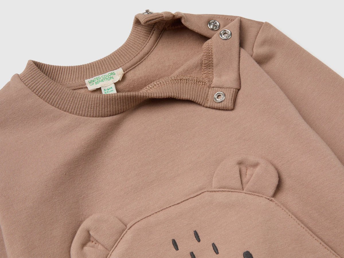 Benetton Dove Gray Unisex Sweatshirt with Animal Pocket SKU: 3YWVA107F_199 Image 03
