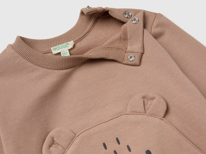 Benetton Dove Gray Unisex Sweatshirt with Animal Pocket SKU: 3YWVA107F_199 Image 03