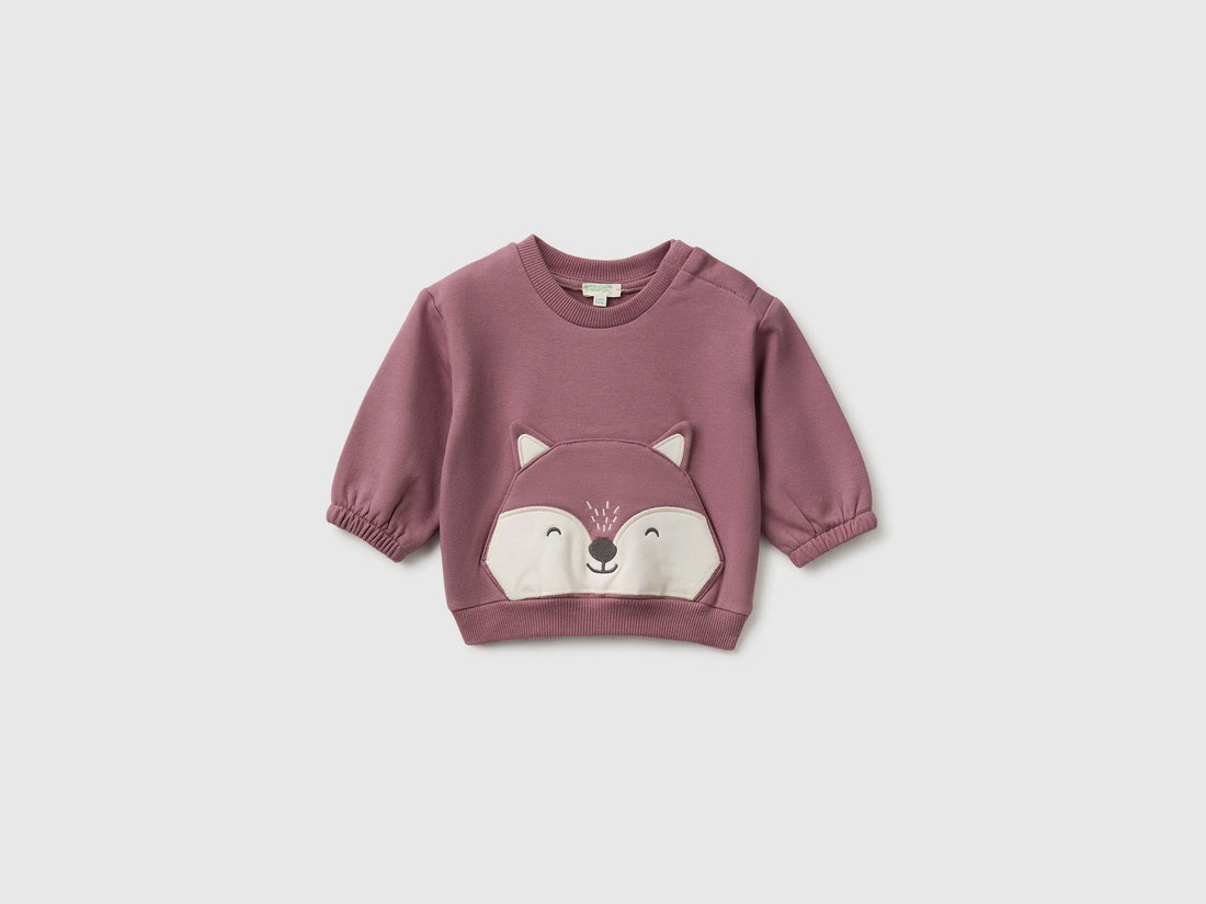 Benetton Mauve Girl Sweatshirt with Animal Pocket SKU: 3YWVA107F_25N Image 01