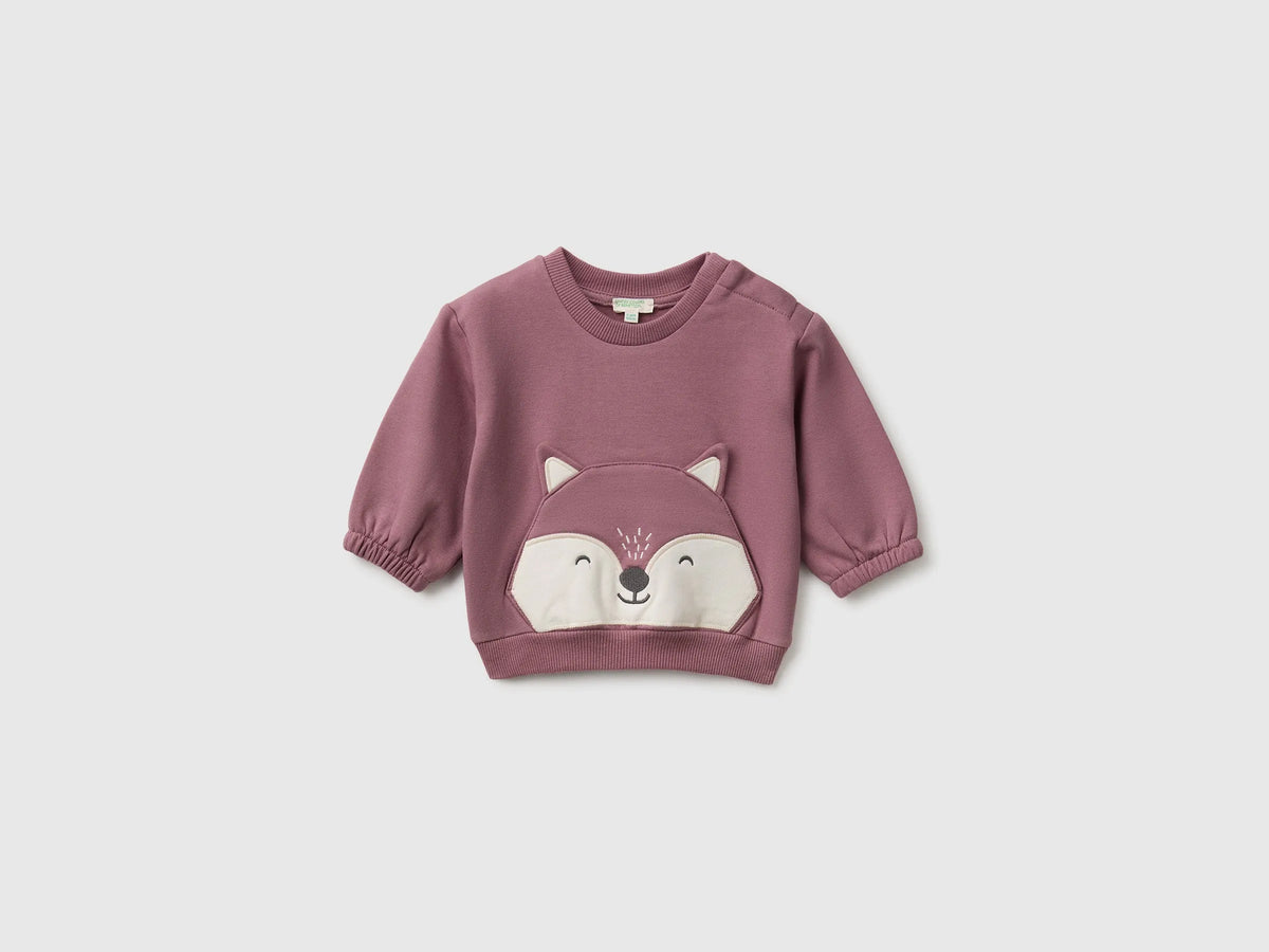 Benetton Mauve Girl Sweatshirt with Animal Pocket SKU: 3YWVA107F_25N Image 01