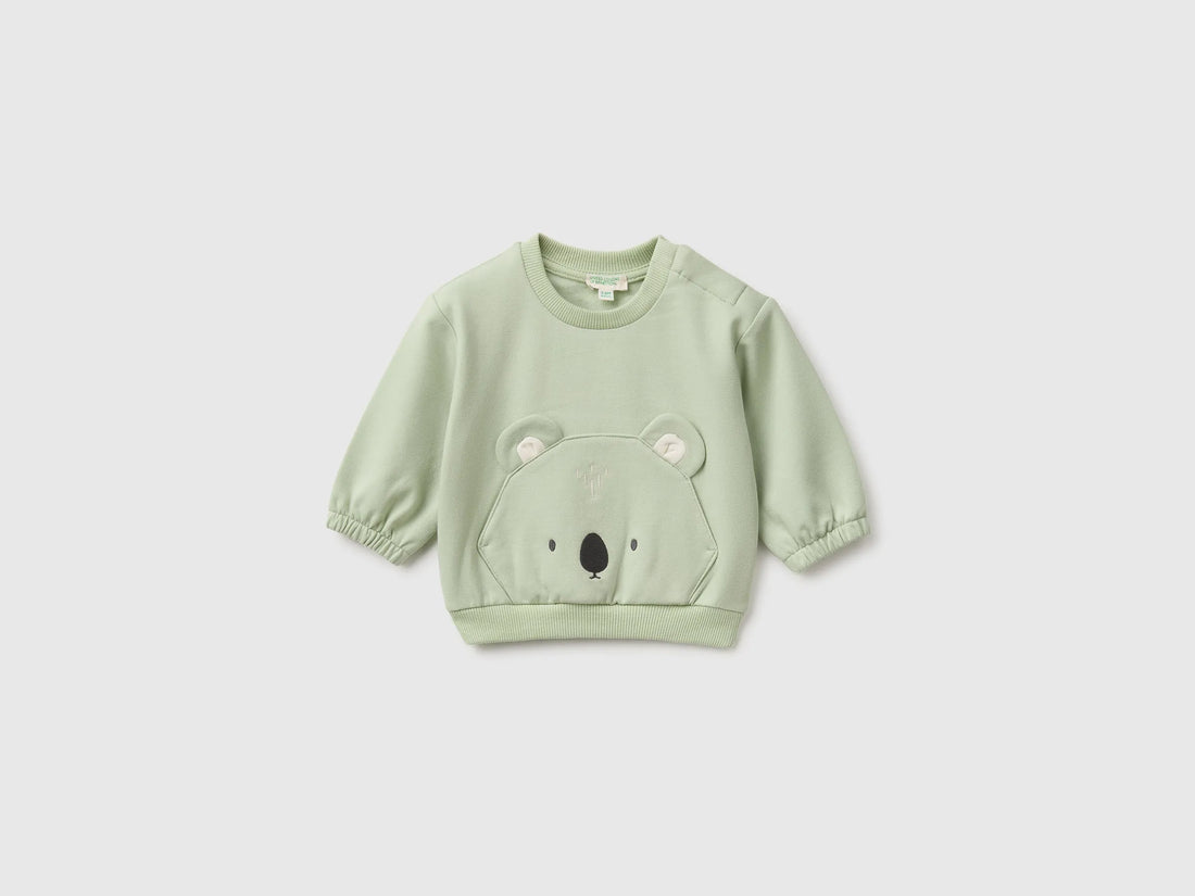 Benetton Light Green Unisex Sweatshirt with Animal Pocket SKU: 3YWVA107F_2G8 Image 01