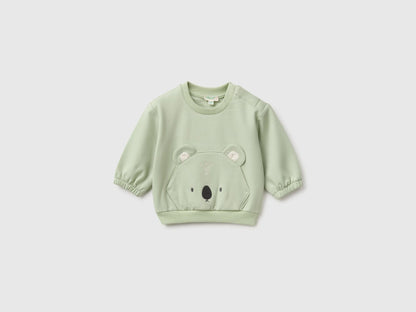 Benetton Light Green Unisex Sweatshirt with Animal Pocket SKU: 3YWVA107F_2G8 Image 01