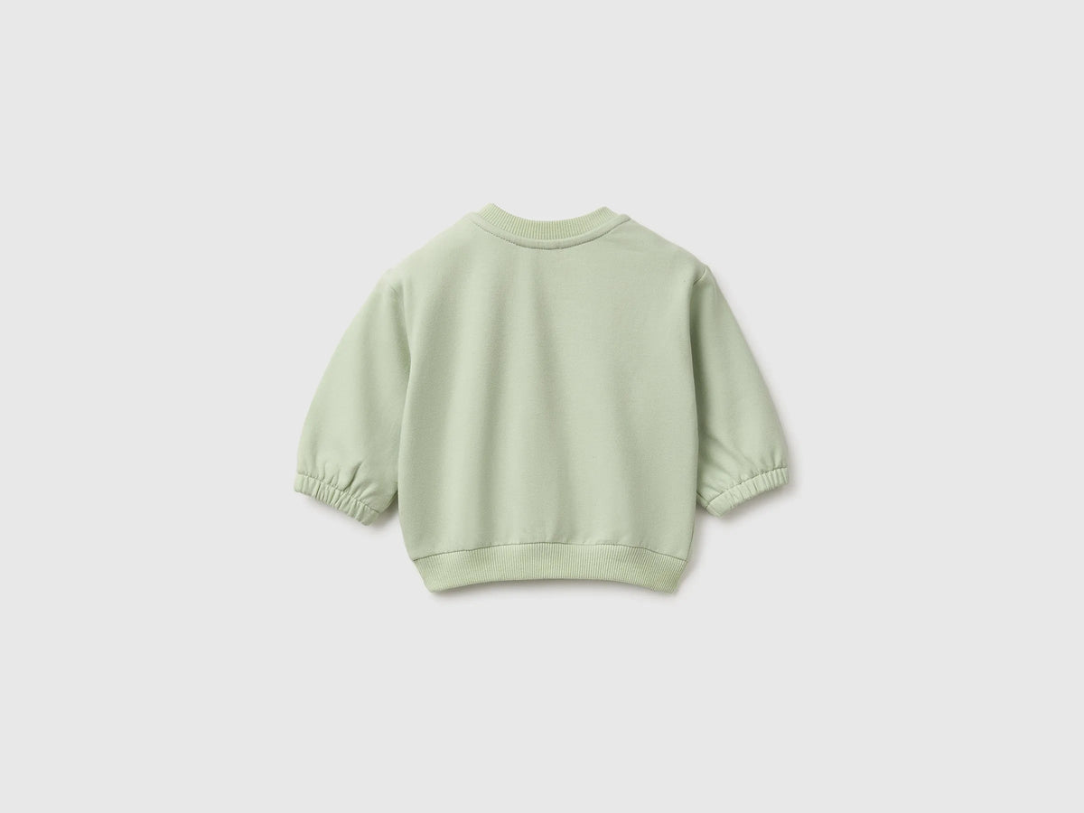 Benetton Light Green Unisex Sweatshirt with Animal Pocket SKU: 3YWVA107F_2G8 Image 02