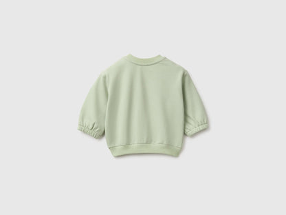 Benetton Light Green Unisex Sweatshirt with Animal Pocket SKU: 3YWVA107F_2G8 Image 02