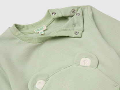 Benetton Light Green Unisex Sweatshirt with Animal Pocket SKU: 3YWVA107F_2G8 Image 03