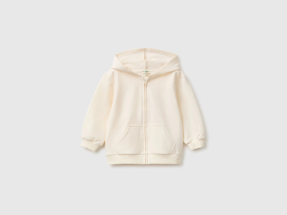 Benetton Creamy White Unisex Zip-Up Hoodie SKU: 3YWVA501Y_0R2 Image 01