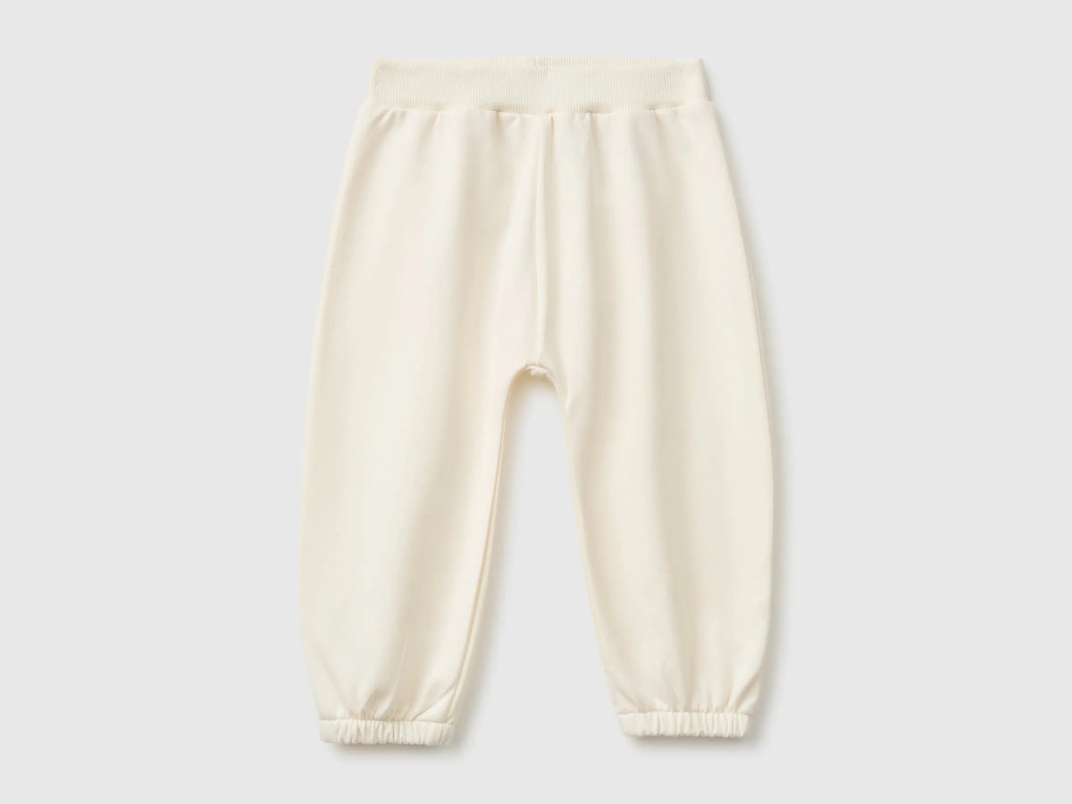 Benetton Creamy White Unisex Sweatpants with Animal on the Back SKU: 3YWVAF02P_0R2 Image 01