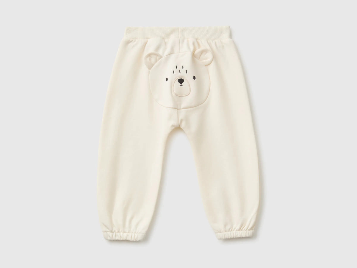 Benetton Creamy White Unisex Sweatpants with Animal on the Back SKU: 3YWVAF02P_0R2 Image 02
