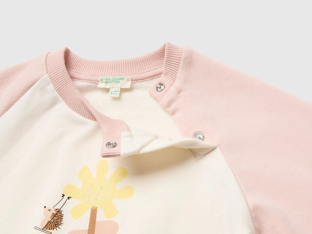Benetton Creamy White Unisex Color Block Sweatshirt Outfit SKU: 3YWVAK01V_901 Image 03