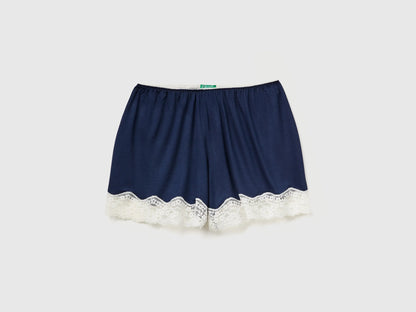 Benetton Dark Blue Women Flowy Shorts with Lace SKU: 3Z1239170_13C Image 03