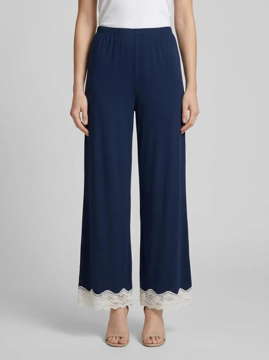 Benetton Dark Blue Women Flowy 3/4 Trousers with Lace SKU: 3Z123F370_13C Image 00