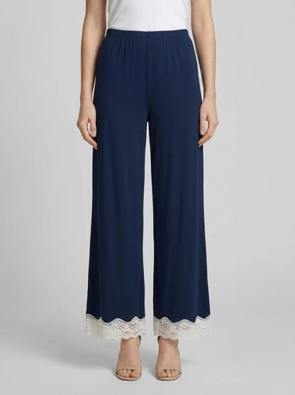 Benetton Dark Blue Women Flowy 3/4 Trousers with Lace SKU: 3Z123F370_13C Image 00
