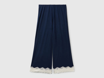 Benetton Dark Blue Women Flowy 3/4 Trousers with Lace SKU: 3Z123F370_13C Image 05