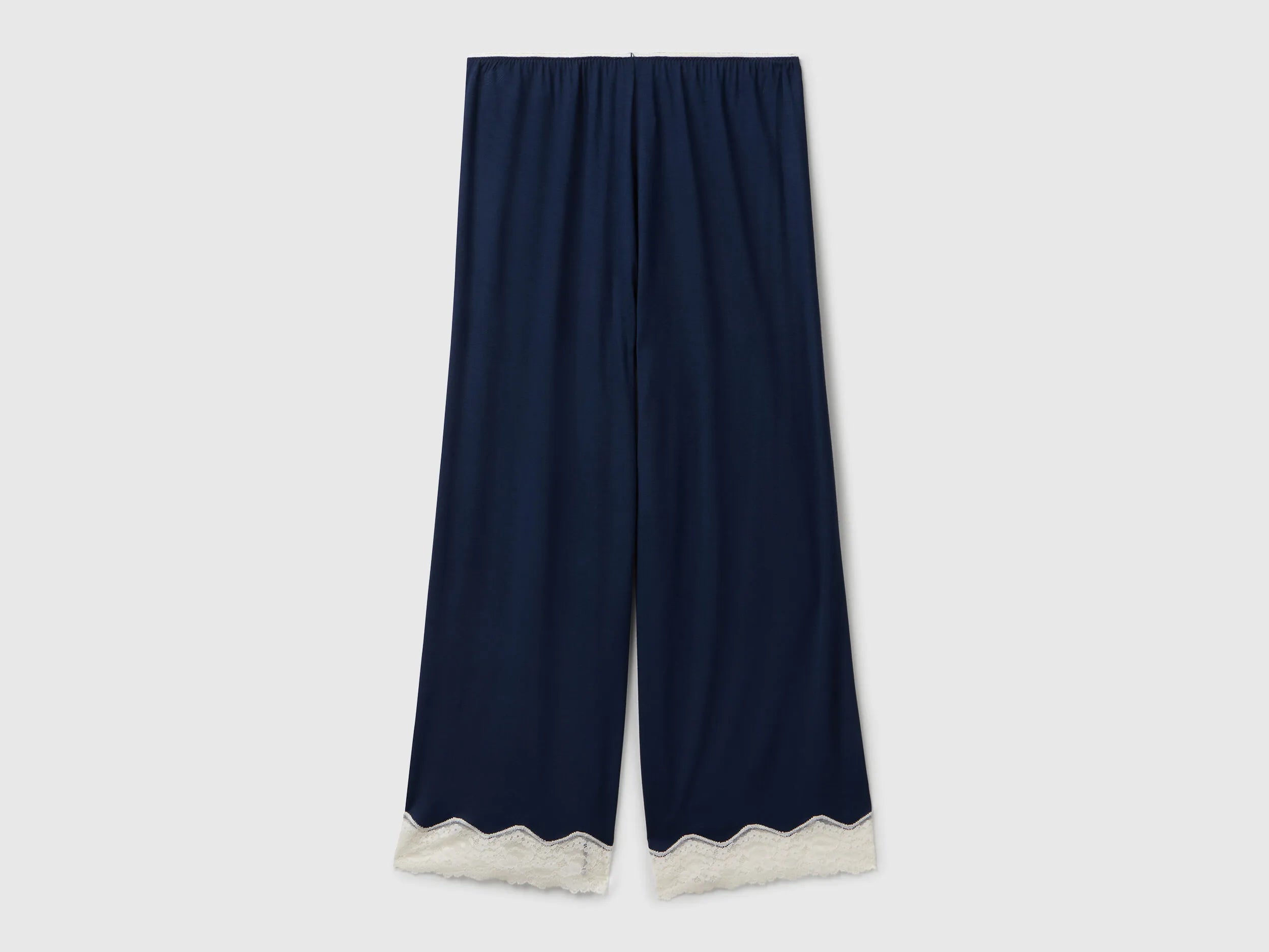 Benetton Dark Blue Women Flowy 3/4 Trousers with Lace SKU: 3Z123F370_13C Image 06
