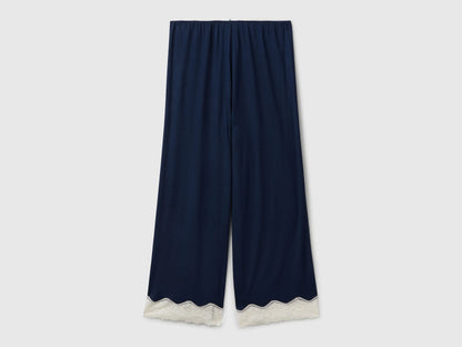 Benetton Dark Blue Women Flowy 3/4 Trousers with Lace SKU: 3Z123F370_13C Image 06