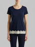 Benetton Dark Blue Women Short Sleeve Top with Lace SKU: 3Z123M314_13C Image 00