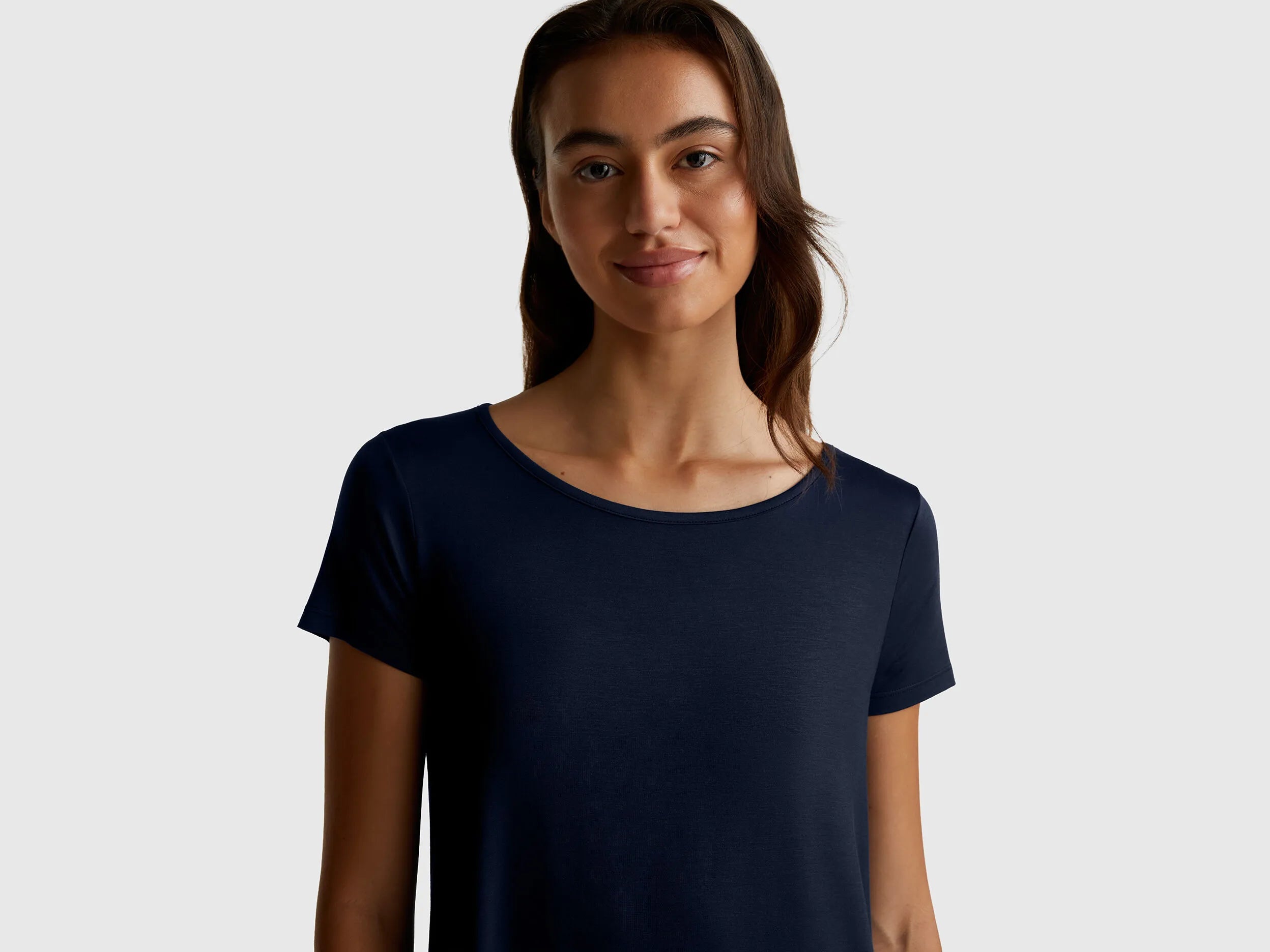 Benetton Dark Blue Women Short Sleeve Top with Lace SKU: 3Z123M314_13C Image 04