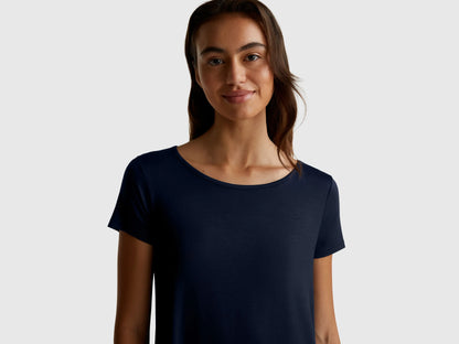 Benetton Dark Blue Women Short Sleeve Top with Lace SKU: 3Z123M314_13C Image 04