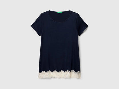 Benetton Dark Blue Women Short Sleeve Top with Lace SKU: 3Z123M314_13C Image 05