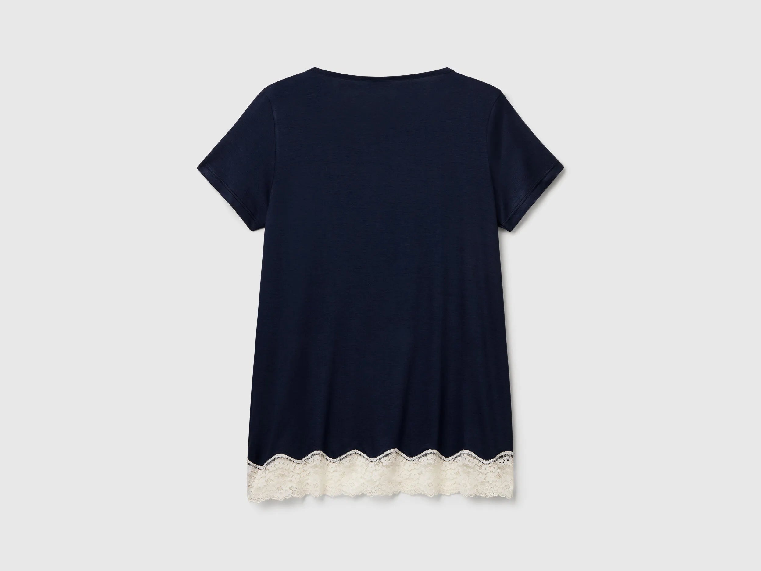 Benetton Dark Blue Women Short Sleeve Top with Lace SKU: 3Z123M314_13C Image 06