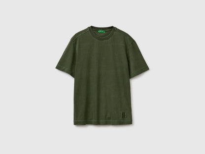 Benetton Military Green Men Pigment Dyed T-Shirt SKU: 3ZITU1098_6P8 Image 01