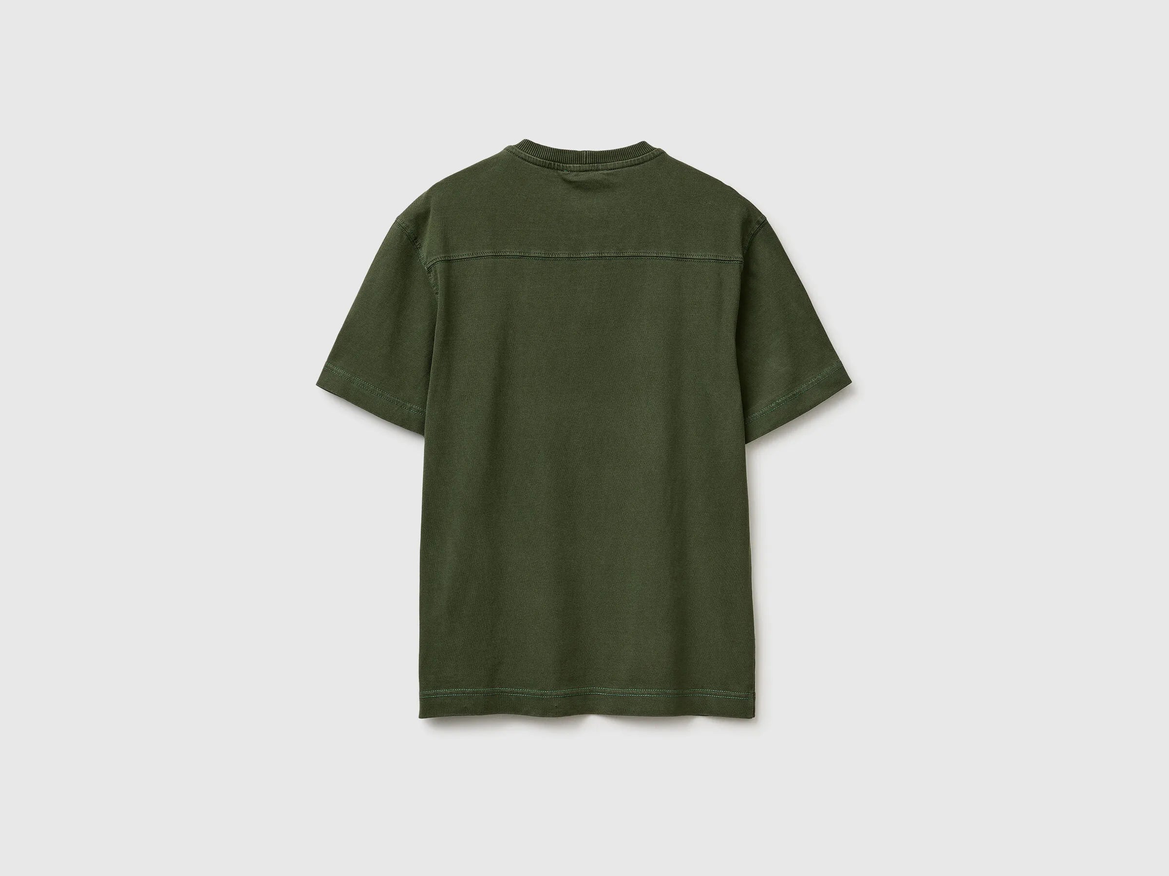Benetton Military Green Men Pigment Dyed T-Shirt SKU: 3ZITU1098_6P8 Image 02