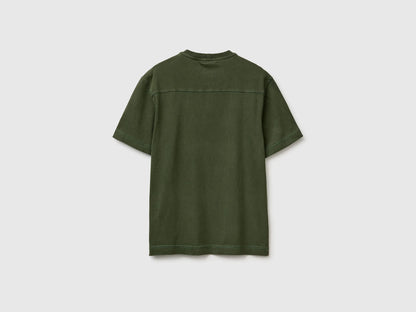 Benetton Military Green Men Pigment Dyed T-Shirt SKU: 3ZITU1098_6P8 Image 02