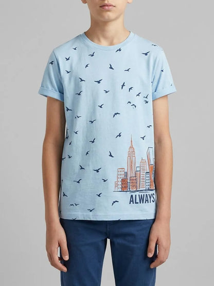 Benetton Light Blue Boys Oversized T-Shirt with Print SKU: 3ZRXC10SL_901 Image 00