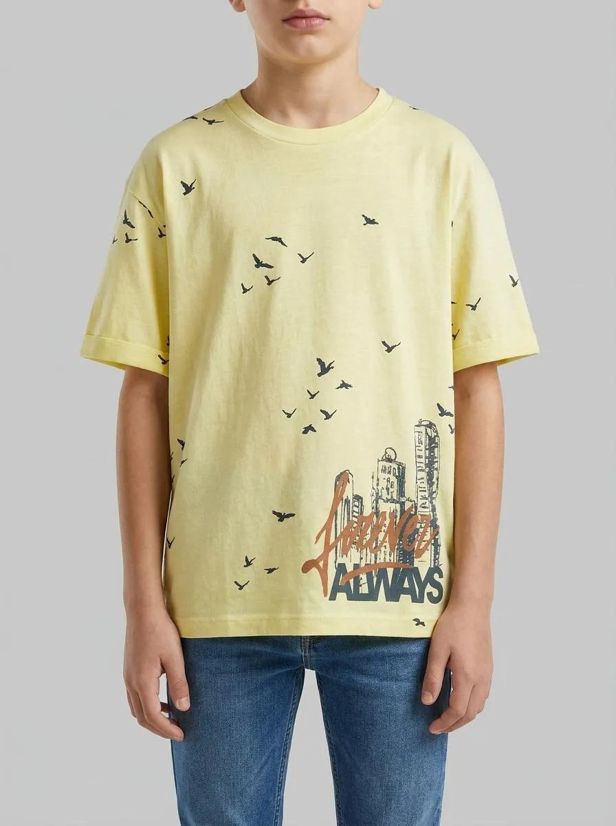 Benetton Yellow Boys Oversized T-Shirt with Print SKU: 3ZRXC10SL_902 Image 00