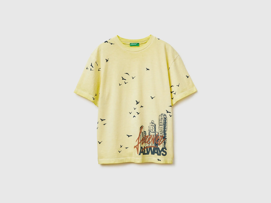 Benetton Yellow Boys Oversized T-Shirt with Print SKU: 3ZRXC10SL_902 Image 01