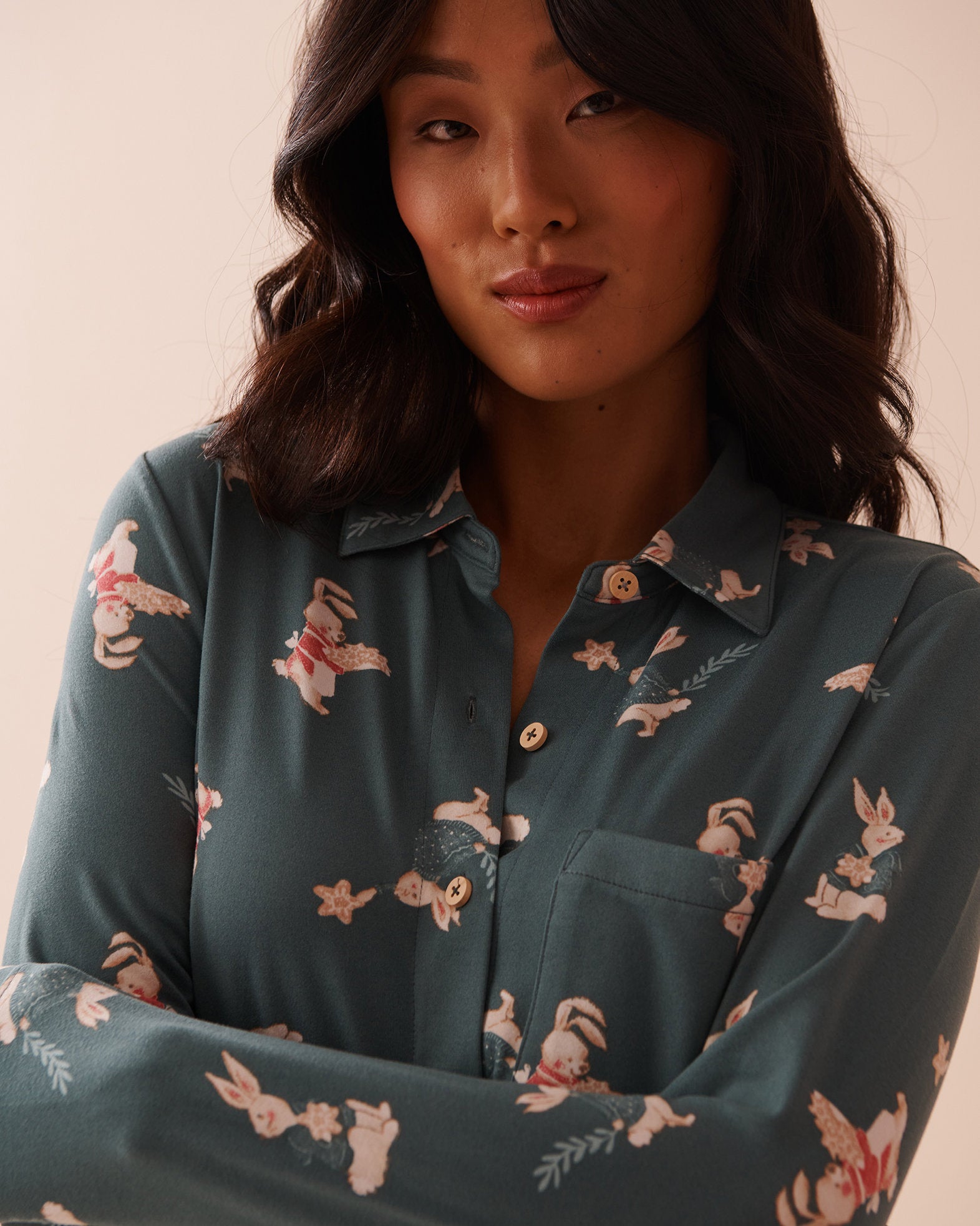 Rabbit Print Super Soft Button-down Shirt_40100660_P40392_03