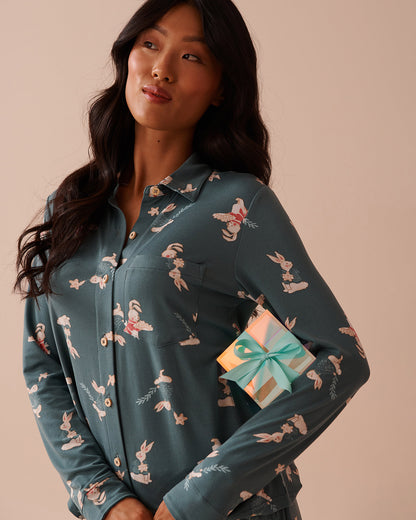 Rabbit Print Super Soft Button-down Shirt_40100660_P40392_05