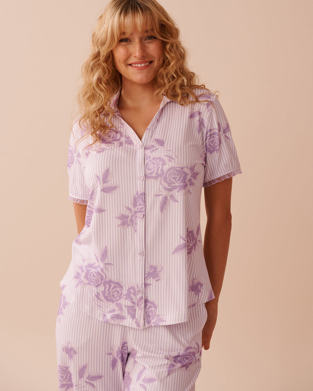 La Vie en Rose_Lilac Rose Print Super Soft Button-Down Shirt_40100681_P50087_01