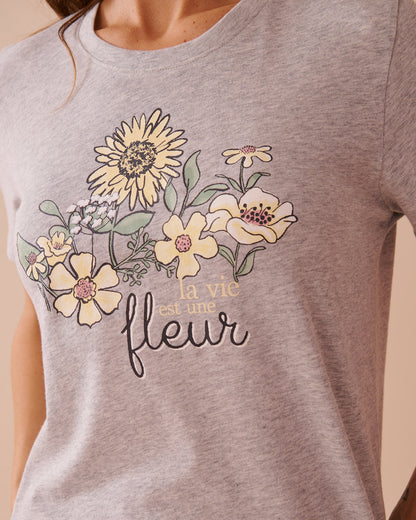 La Vie en Rose_Sunflower Print Cotton Crew Neck T-Shirt_40100693_00007_03