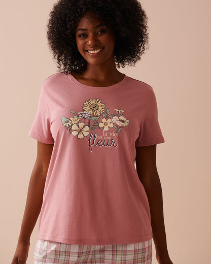 La Vie en Rose_Sunflower Print Cotton Crew Neck T-Shirt_40100693_P60347_01