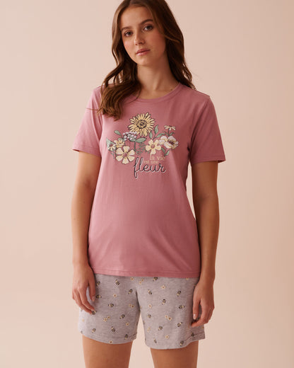 La Vie en Rose_Sunflower Print Cotton Crew Neck T-Shirt_40100693_P60347_04