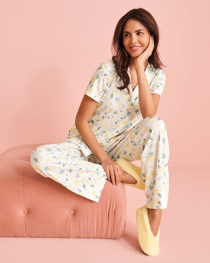 La Vie en Rose_Lemon Print Super Soft Button-Down Shirt_40100717_P10480_02