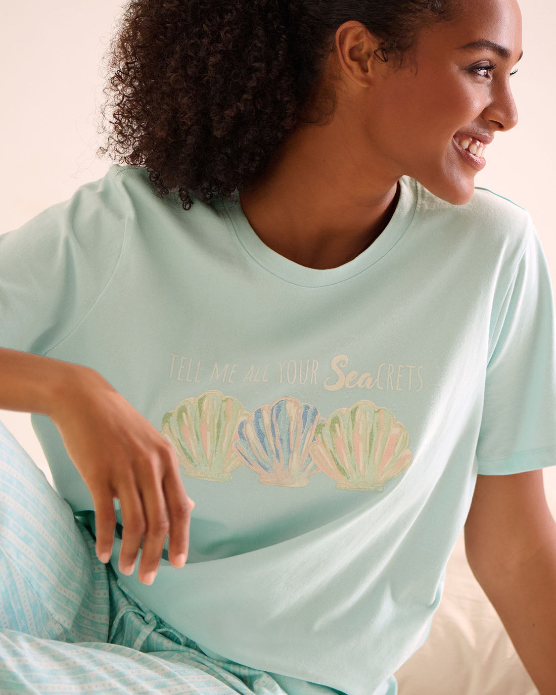 La Vie en Rose_Seashell Print Crew Neck Cotton T-Shirt_40100726_40090_02