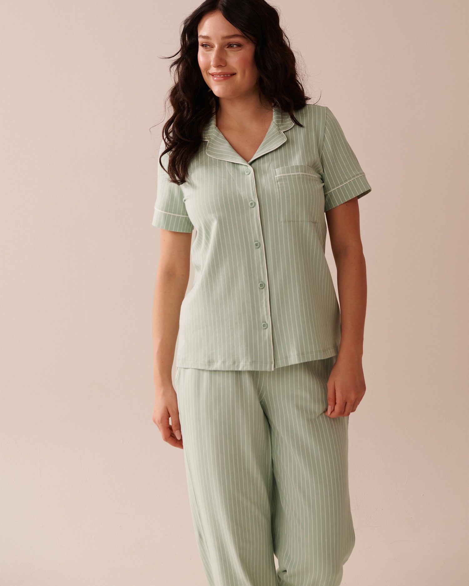 La Vie en Rose_Cotton Short Sleeve Button-down Shirt_40100728_P30118_01