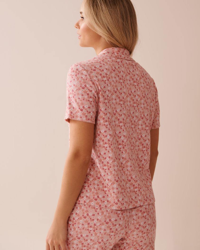 La Vie en Rose_Peachskin Ditsy_Ditsy Floral Print Ribbed Short Sleeve Button-Down_40100732_P60360_02
