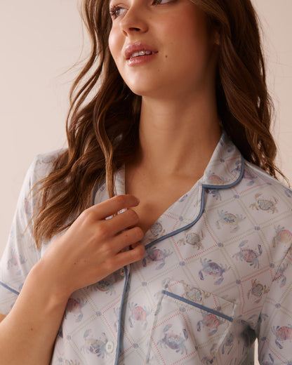 La Vie en Rose_Crab Print Super Soft Short Sleeve Button-Down Shirt_40100741_P40443_03