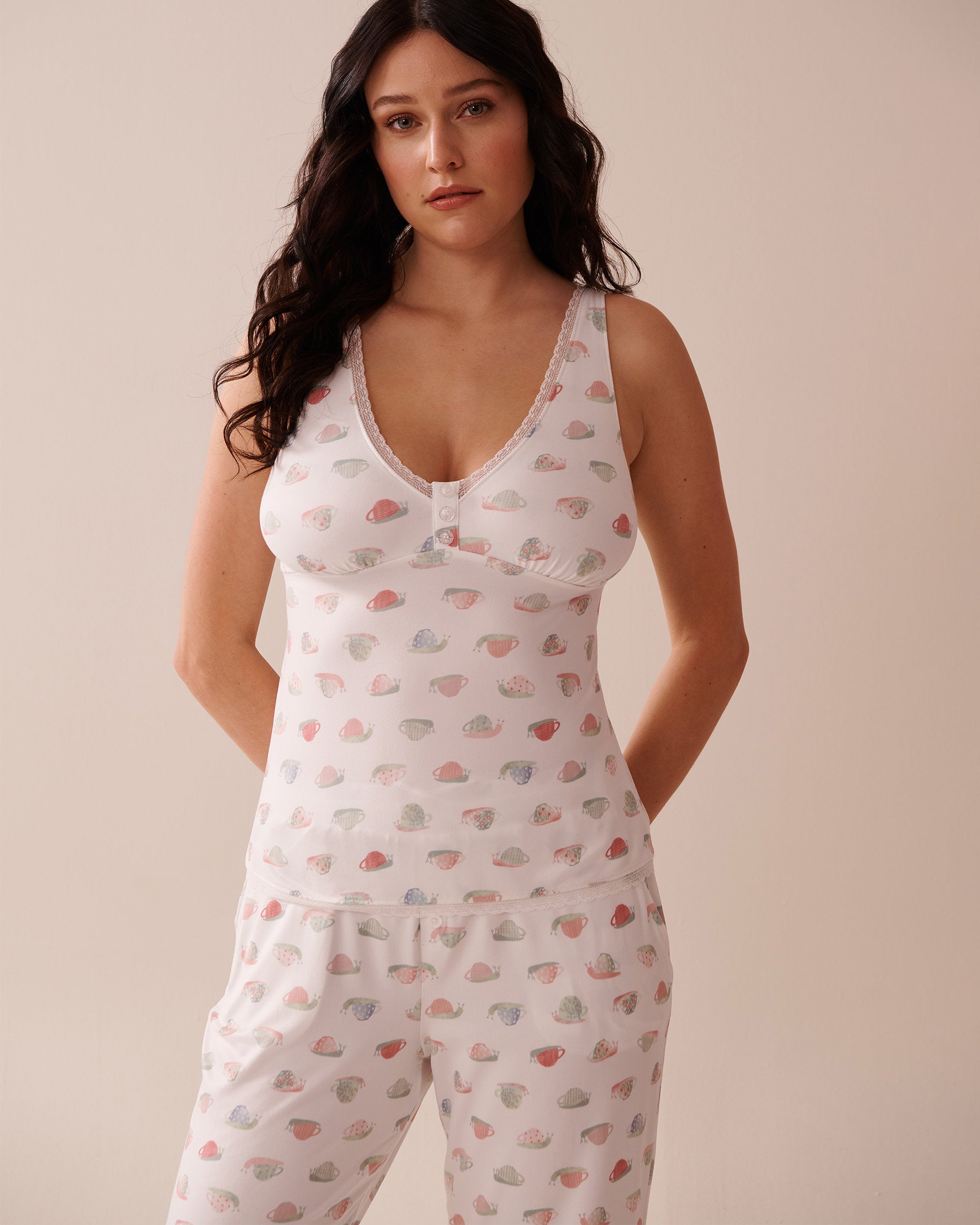 La Vie en Rose_Snail Print Lace Trim Super Soft Cami_40100744_P10496_01