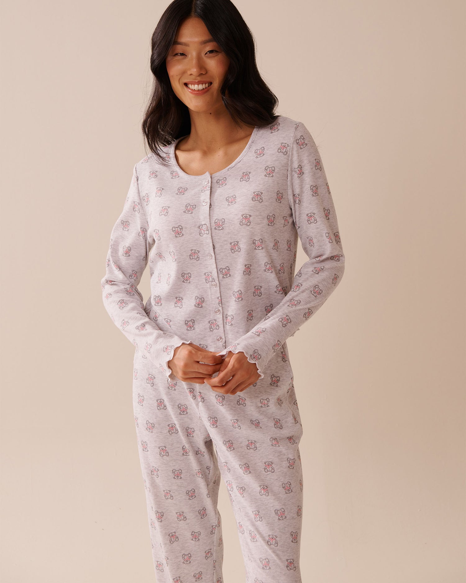 La Vie en Rose_Comfy Light Grey Mix Cowbears_Teddy Bear Print Ribbed Long Sleeve Shirt_40100759_P00433_01