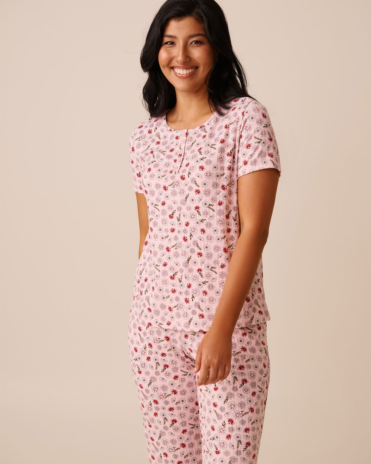 La Vie en Rose_Parfait Pink Ditsy_Pink Floral Print Ribbed Jersey T-shirt_40100760_P60389_01