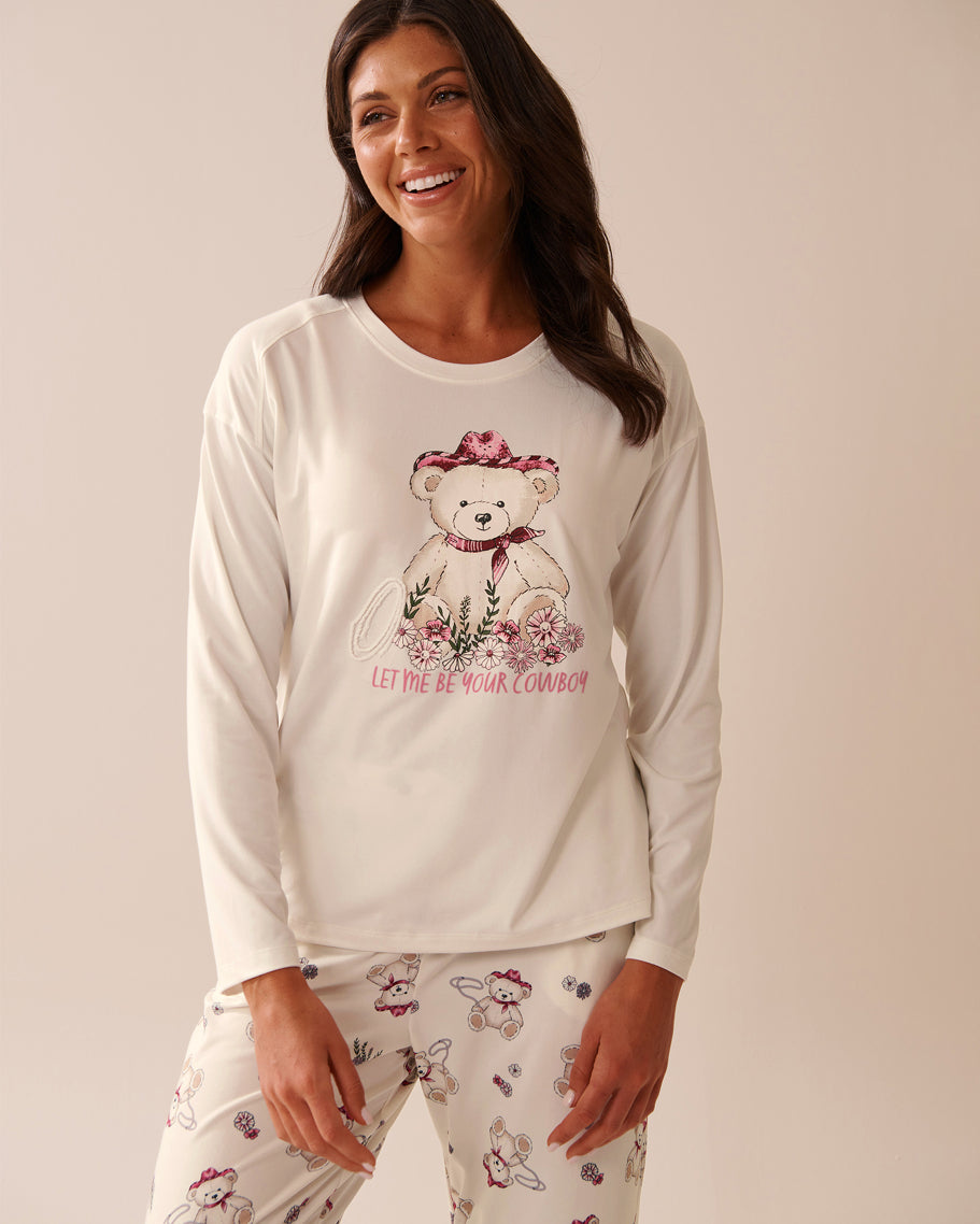 La Vie en Rose_Snow White_Cowboy Teddy Bear Print Super Soft Long Sleeve Shirt_40100762_10011_03