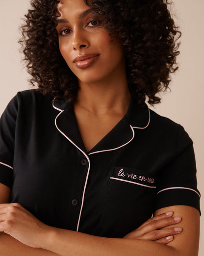 La Vie en Rose_Black Beauty_Cotton Short Sleeve Button-Down Shirt_40100765_00001_03