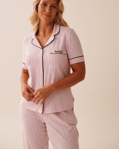 La Vie en Rose_Parfait Pink Pinstripe_Cotton Short Sleeve Button-Down Shirt_40100765_P60387_03