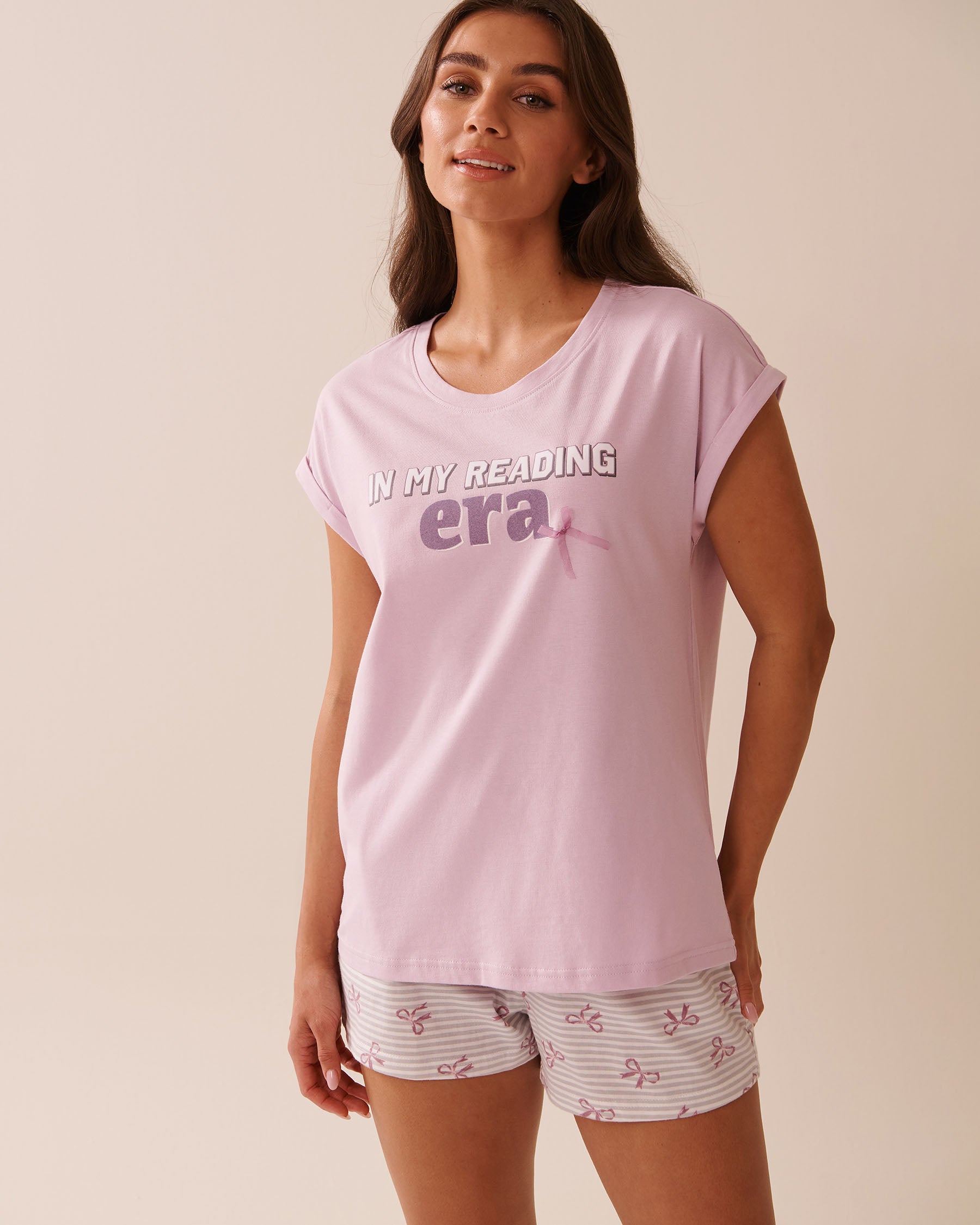 La Vie en Rose_Lavender Frost_Bow Print Cotton Crew Neck T-shirt_40100767_50057_01